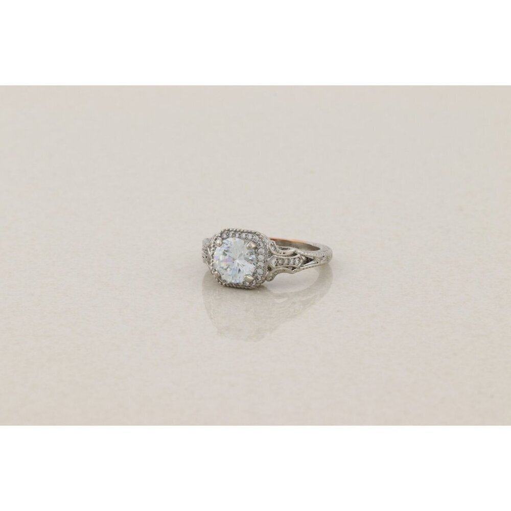 Sterling Silver Cubic Zirconia Halo Antique Style Ring Size 6 3/4 - Picture 6 of 7